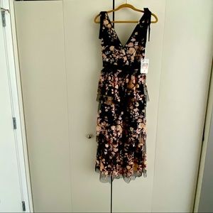 Self-Portrait Midnight Floral Mesh Midi Dress
